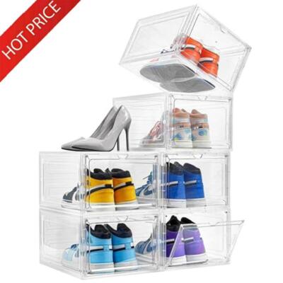Drop Front Plastic Shoe Box with Clear Door Set of 6 Stackable Display Sneakers
