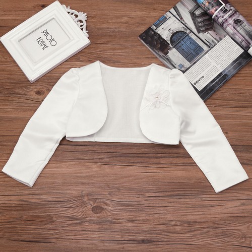 Baby Girls Long Sleeve Satin Bolero Jacket Shrug Communion Church Dress Cover Up - Picture 6 of 125