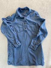 Chambray Shirt Dress Women's Medium Mini Denim Blue Long Sleeve Pockets