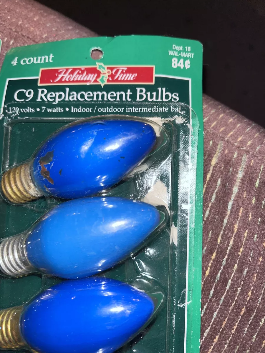 Vintage 2 4 Packs Holiday Time C9 Blue Replacement 120V Bulbs NEW