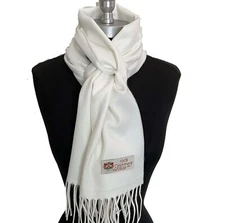 New 100% CASHMERE SCARF Wrap Made in England SOLID White SOFT Warm Wool #K06