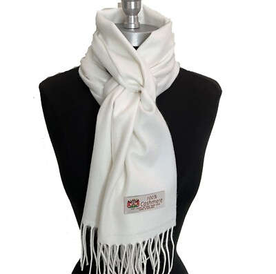 New 100% CASHMERE SCARF Wrap Made in England SOLID White SUPER SOFT Warm  Wool