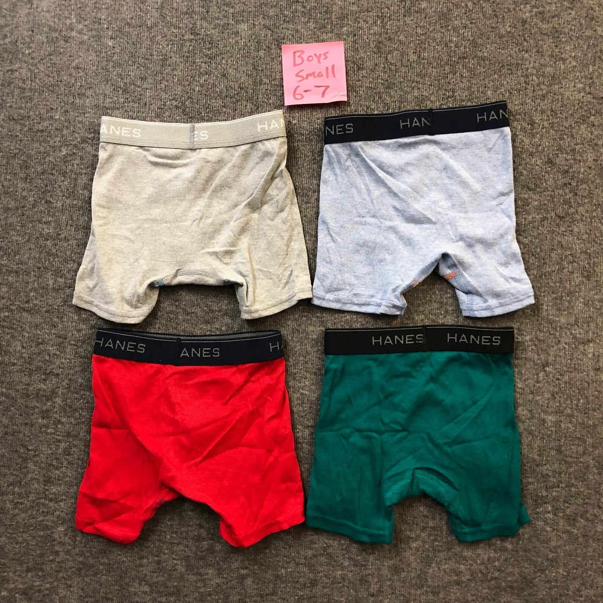 Hanes Boys Boxer Briefs Underwear 4 Pack Green Red Tan Gray Size S