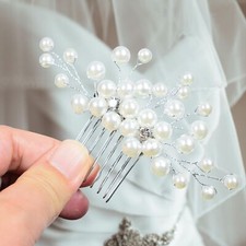 Wedding Hair Comb Pearls Flower Hair Side Comb Bridal Rhinestone Hair Accesso...