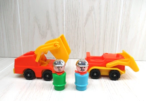 Fisher Price Little People Vintage construction trucks men figure lot orange