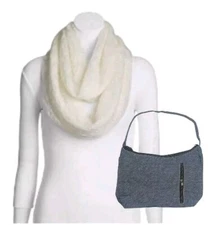 SO Infinity Scarf Womens OS White Acrylic Crochet Casual Lightweight +Travel Bag