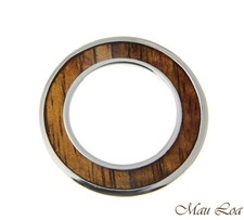 Koa Wood Hawaiian Scroll Circle Round Rhodium Silver Plated Brass 2Sided Pendant
