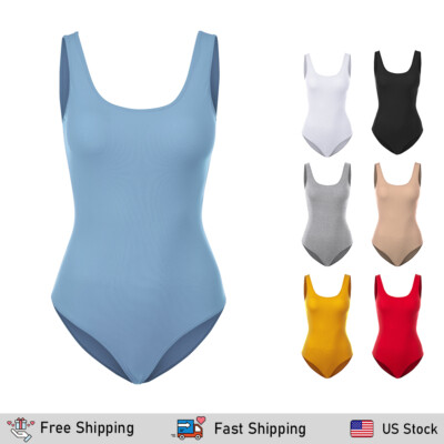 FashionMille Women's Basic Scoop Neck Comfortable Bodysuit Top