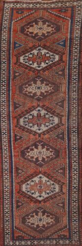Vintage Geometric Ardebil Tribal 12 ft. Runner Rug Hand-knotted Wool Carpet 3x12