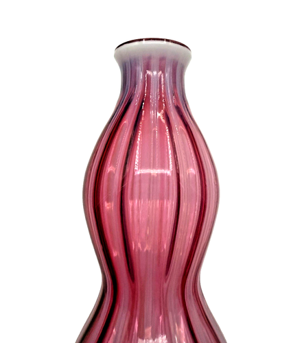 Fenton 12" Cranberry & White Opalescent Striped Decanter - No Topper - Picture 7 of 11