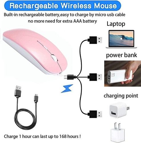 PINK Bluetooth 2.4GHz dual mode Mouse Wireless Slim Rechargeable PC Laptop USA - Picture 3 of 6