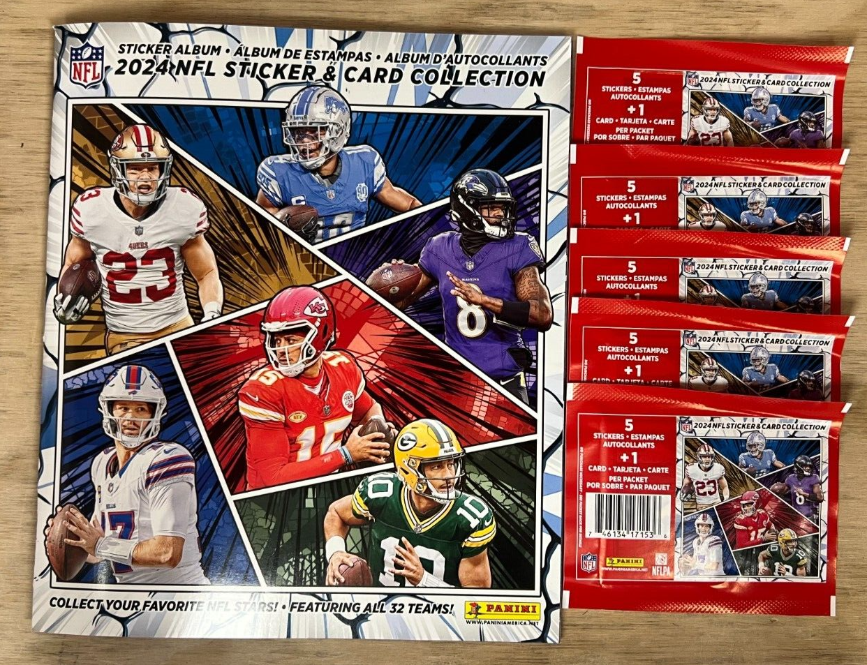 2024 Panini NFL Sticker & Card Collection Starter Set (Album & 5 Sticker Packs)