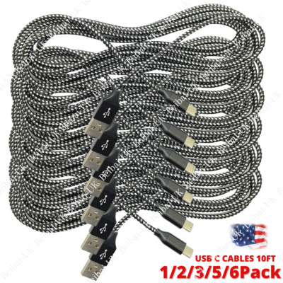 Braided 10ft USB Type C Fast Charger Cable Long Cord For Samsung S9 S10 S20 Lot