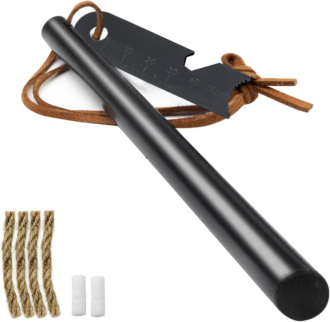 Fire Starter Survival Tool, Ferro Rod Kit with Leather Neck Lanyard and Multi-To