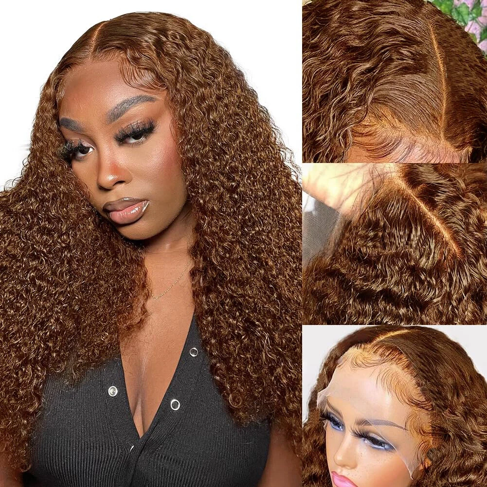 Light Brown Deep Wave 13 4 HD Lace Front Wigs Human Hair Ginger Brown Curly Wigs