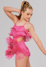 NEW Weissman Elite 16371 Dance Costume Pink Fringe Tap Jazz Solo Size MA
