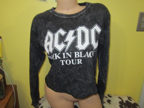 NWOT Women's AC⚡️DC Black Cut Off Long Sleeve T-Shirt Size Small