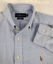 Ralph Lauren Shirt Mens 17-35 Blue Yarmouth Button Up Long Sleeve Polo Classic