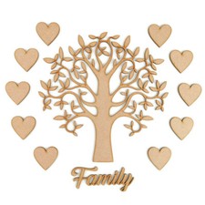 Family Tree Set MDF Laser Cut Wooden Craft Blank Shapes Wedding Love Hearts Gift