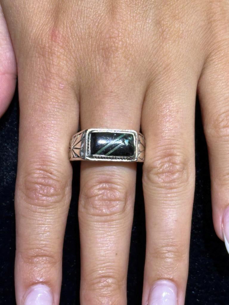 Sterling Silver .925 Opal Inlay Rectangular Desig… - image 4