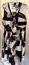 Simply Vera Vera Wang Sleeveless Dress XL White Black Artsy Print Ruffle Front
