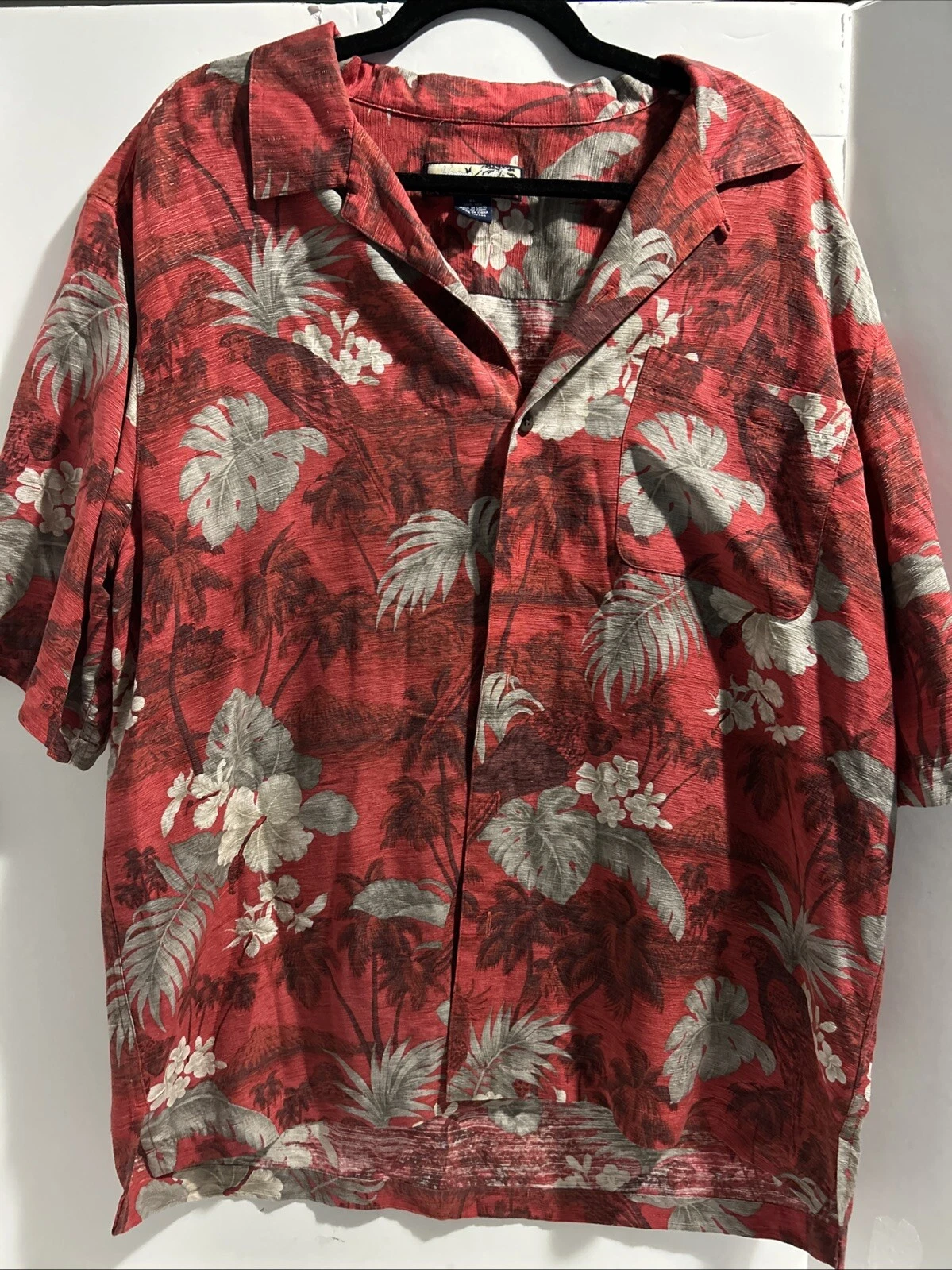 Hawaiian jack 100% silk red floral and parrot Hawaiian Shirt Sz Xl