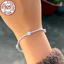 Solid Sterling Silver 925 Round Tennis Bracelet Adjustable Cubic Zircon Jewelry