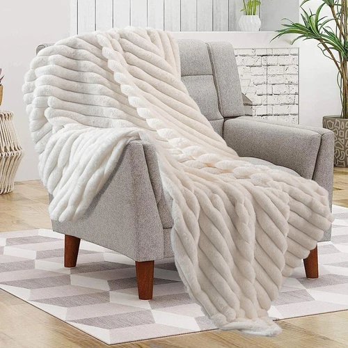 Luxus Kunstfell Überwurf Decke ultraweich kuschelig wendbar warm Schlafsofa Überwürfe - Bild 15 von 23