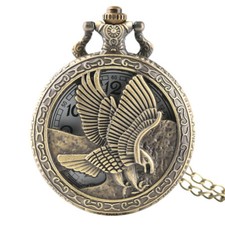 Eagle Hawk Wing Necklace Retro Bronze Hollow Quartz Pocket Watch Pendant Vintage