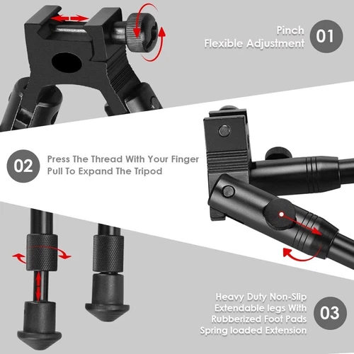 6 inch Adjustable Spring Return Rail Mount Bipod for 20mm Picatinny Rail - Picture 2 of 8