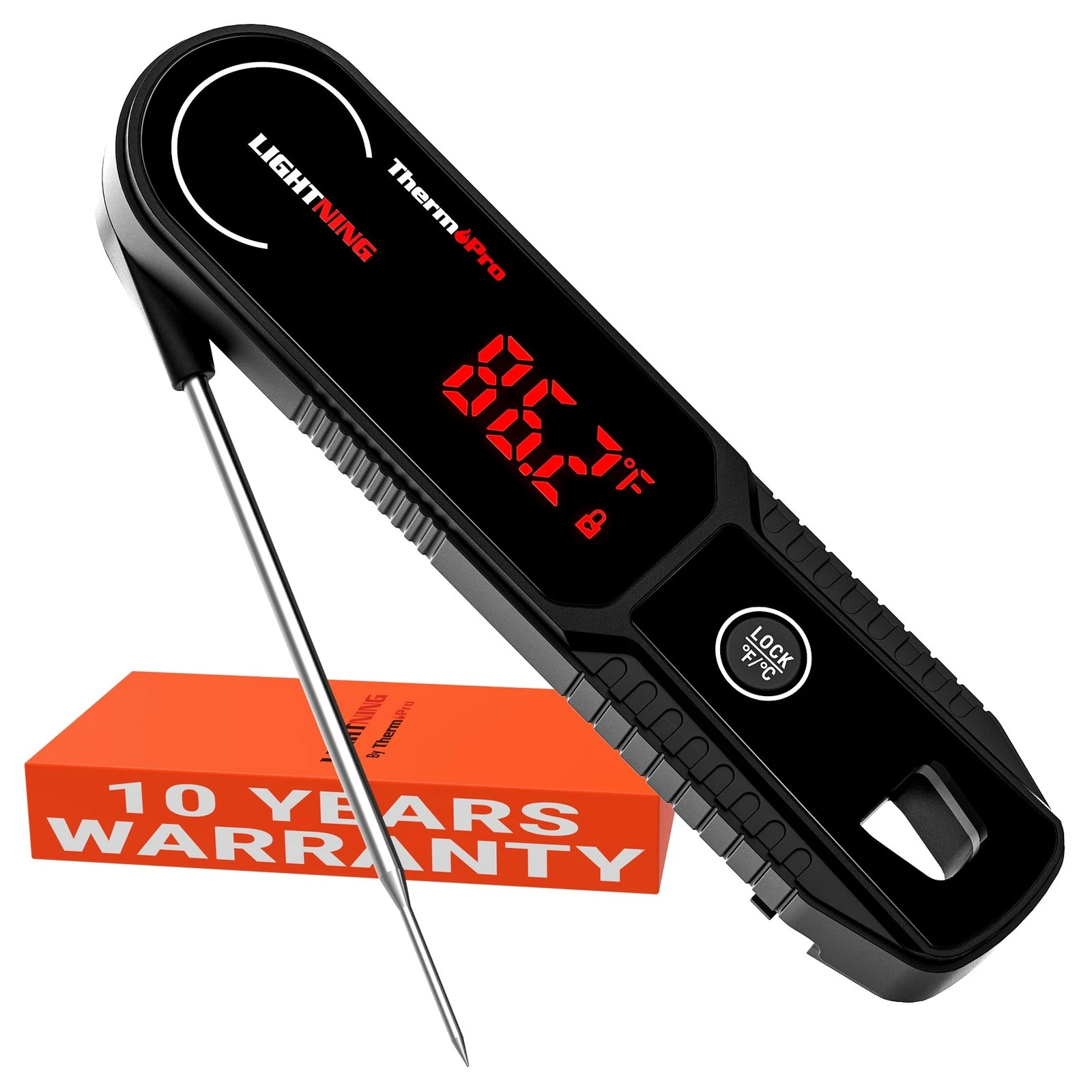 Lightning 0.5 Sec Instant Read Meat Thermometer, 6.8 inches, Black