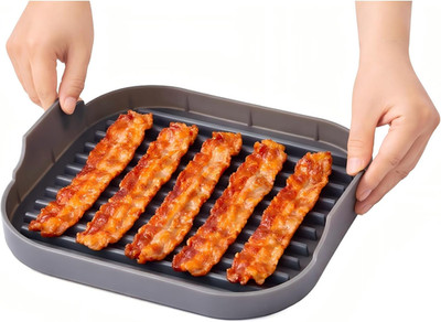 Microwave Bacon Cooker Tray, Premium Silicone Bacon Rack with Grease Draining De