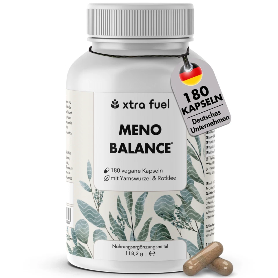 XTRA FUEL Wechseljahre Kapseln - Meno Balance - Formel mit Yams, Rotklee, Baldrian & Eisen