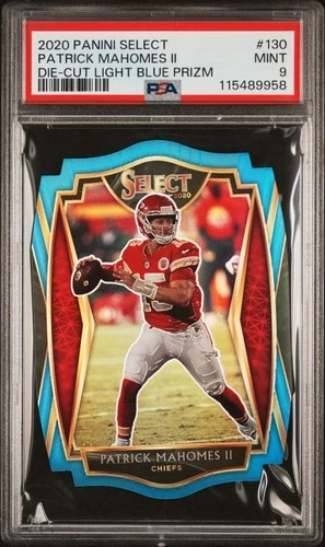 2020 PANINI SELECT DIE-CUT LIGHT BLUE PRIZM #130 PATRICK MAHOMES II PSA 9