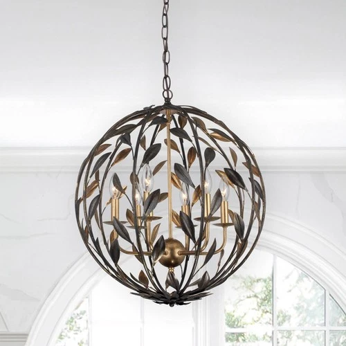 Crystorama Broche 21" Wide English Bronze Leaf and Vine Orb Chandelier - Picture 1 of 7