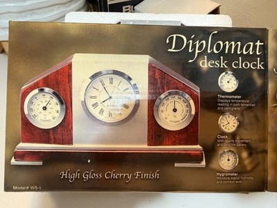 Diplomat WS-1 Executive Desk Clock Thermometer Hygrometer Cherry Finish Mantel