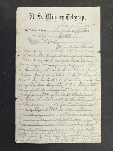 1865 antique CIVIL WAR soldier LETTER springfield tn MIL TELEGRAPH L H BUSHNELL