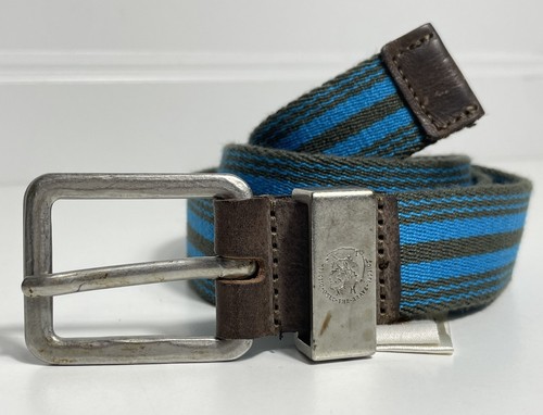 Diesel Men’s Stripe Woven Buckle Belt Blue Made In Italy 40 Inch Fabric/Leather