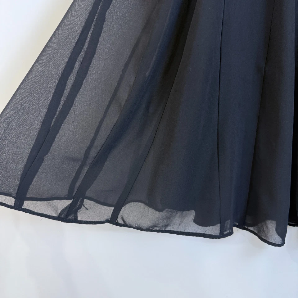 George by Mark Eisen Pleated Midi Skirt 16 Black Sheer Chiffon Overlay Flowy - Image 2 of 4