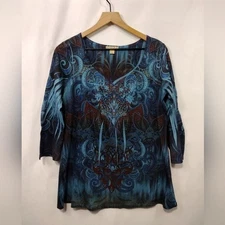 Energy World Wear Paisley Graphic Top Women's M Multicolor Artsy Grunge Retro