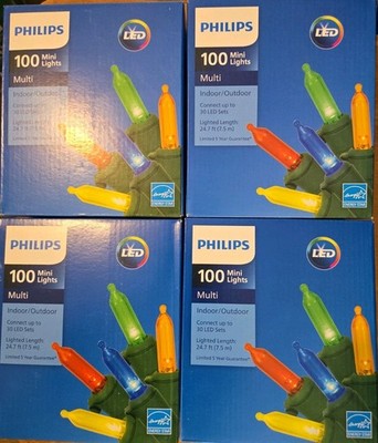LOT Of 4! Philips LED 100 Multi Color, Mini Lights Green Wire string Christmas