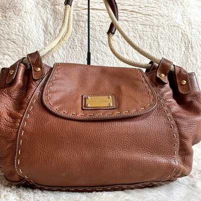 Sac à bandoulière DOLCE&GABBANA cuir marron chanvre matériel doré authentique - Photo 1/4