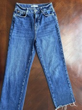 Zara Women  s Blue Denim Straight Jeans High Rise Medium Wash 5-Pocket Cotton