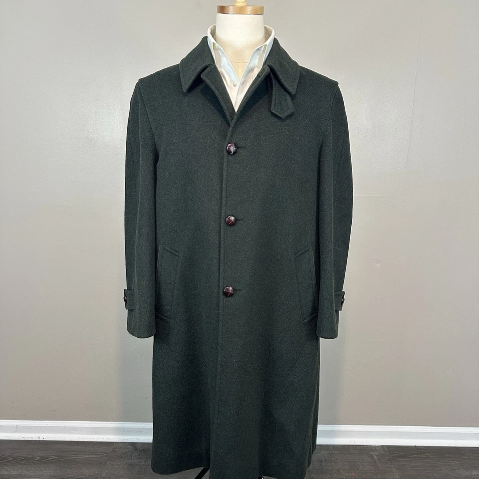 Brooks Brothers Green Italian Wool Alpaca Moessmer Overcoat Jacket Mens 42R Read - Image 3 of 4