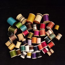 Lot of 45 Spools Vintage Sewing Thread, J P Coats, Lily, Star - 11 Wood Spools