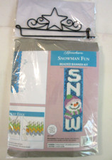 Herrschners Christmas SNOWMAN FUN Beaded Banner Craft Kit  Metal Hanger