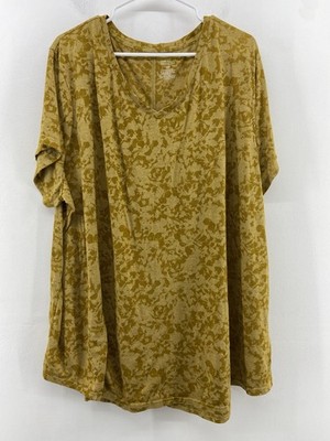 Tek Gear Essential Gear Womens Yellow Short Sleeve V-Neck Top Plus Size 4X