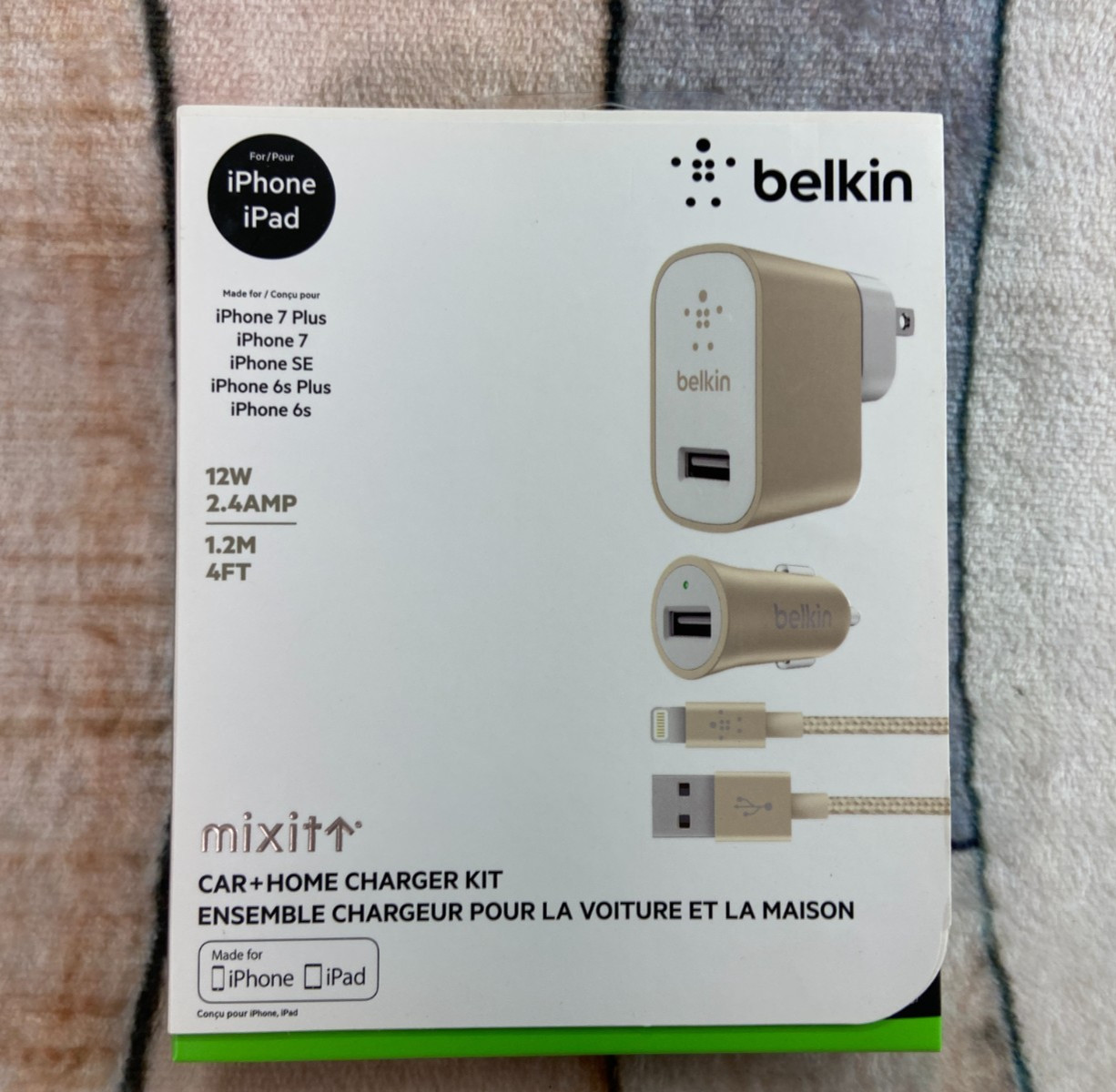 Belkin Mixit 12W USB Car and Home Charger Kit iPhone & iPad - Gold - EUC