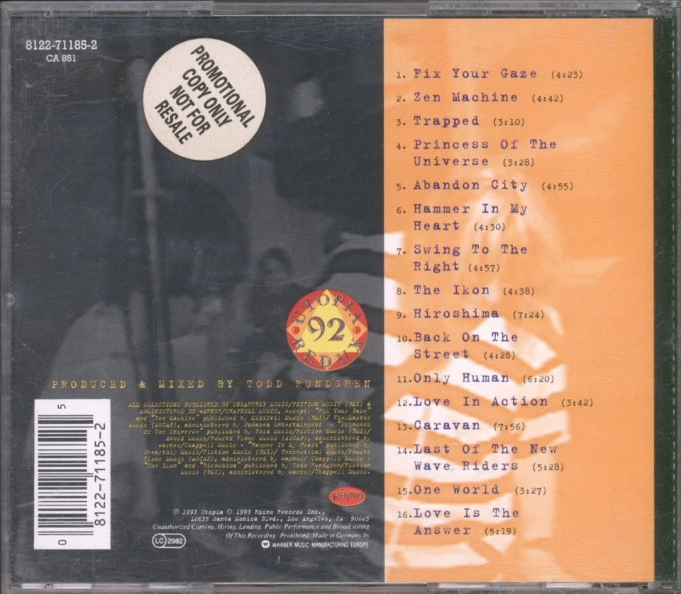 Utopia (Todd Rundgren) Redux '92: Live In Japan CD Deutschland Rhino 1993 CD - Bild 2 von 3