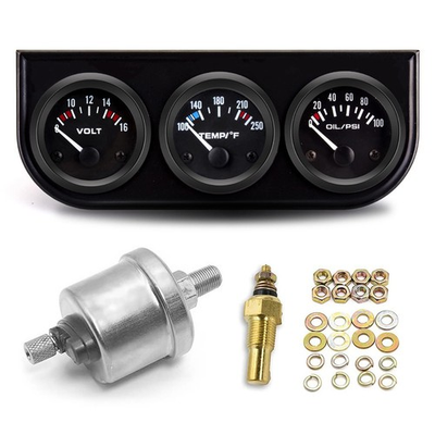 #ad 52mm Triple Car Gauge Kit Volt Water Temp Oil Pressure Meter Dashboard Set $36.79